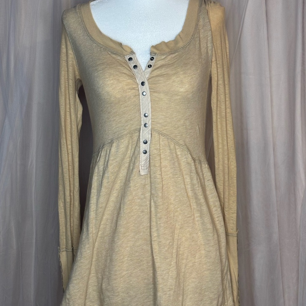 Free People Cream Ribbed Babydoll Dress Long Sleeve